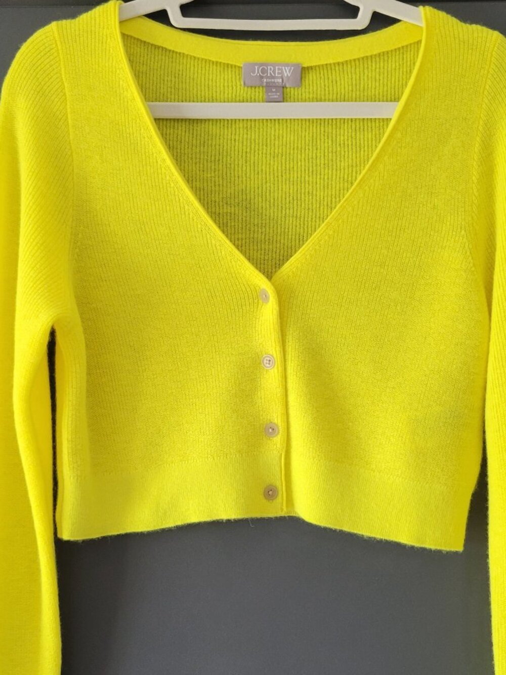J. Crew Cashmere Yellow Cropped Cardigan Size M - Picture 4 of 9